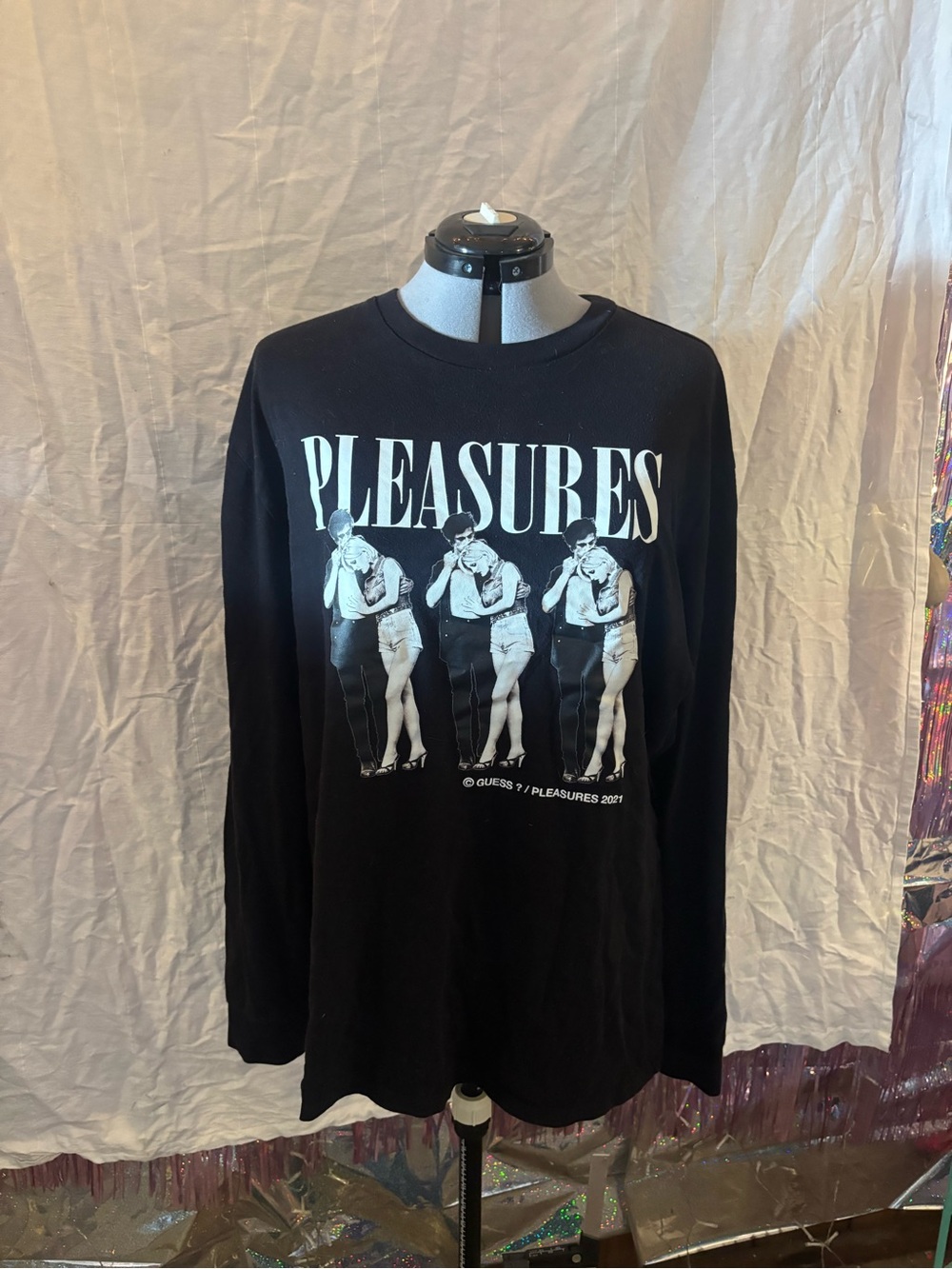 Guess Black Long Sleeve 'Pleasures' Graphic Tee